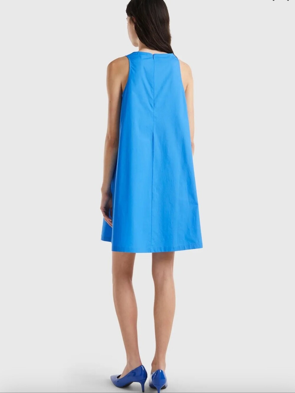 United Colors Of Benetton Kadin 100% Cotton Sleeveless A-Line Mini Dress Blue - Picture 10 of 17